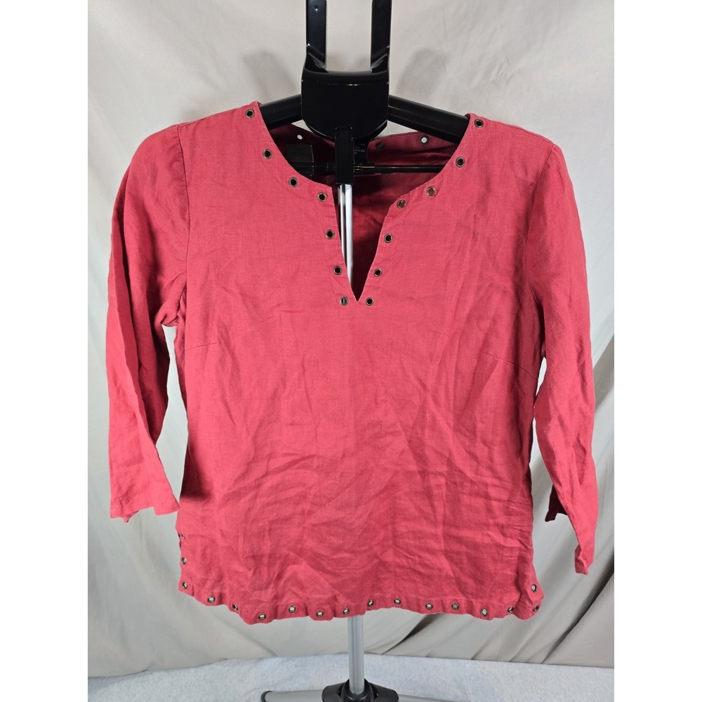 Willi‎ Smith Womens Red Linen Blouse, Size 10 , Summer Ready!!!